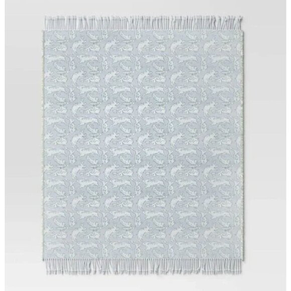 Target Woven Jacquard Bunny Easter Throw Blanket Blue Threshold™ - Picture 1 of 8